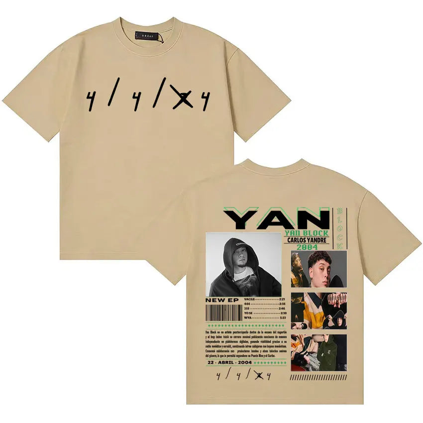 Rapper Yan Block Harajuku Tide T Shirt Men's Casual High Quality Short Sleeve T-shirts Cotton Classic Loose Oversized Tee Shirts