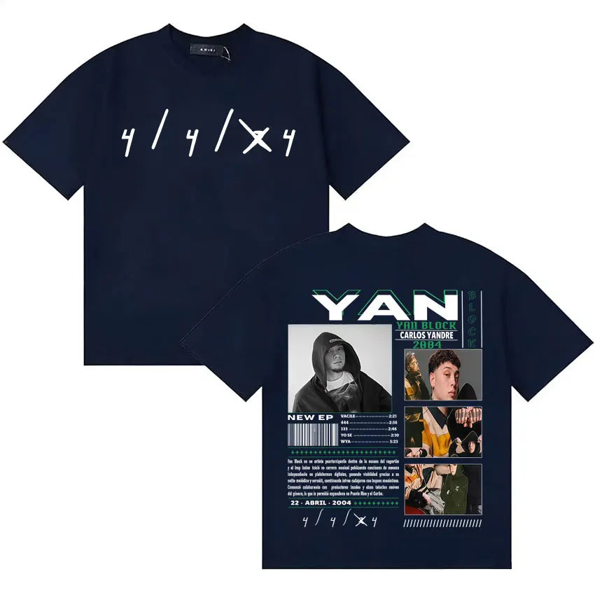Rapper Yan Block Harajuku Tide T Shirt Men's Casual High Quality Short Sleeve T-shirts Cotton Classic Loose Oversized Tee Shirts