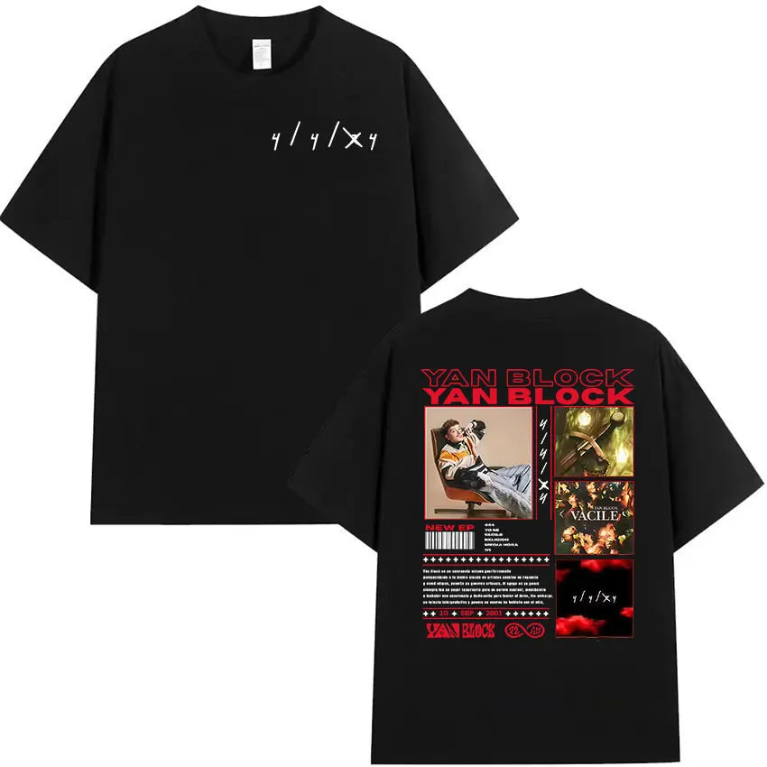 Rapper Yan Block 2025 New Album Graphic T-shirt Men Clothing Hip Hop Oversized Tee Shirt Vintage Oversized Short Sleeve T-shirts