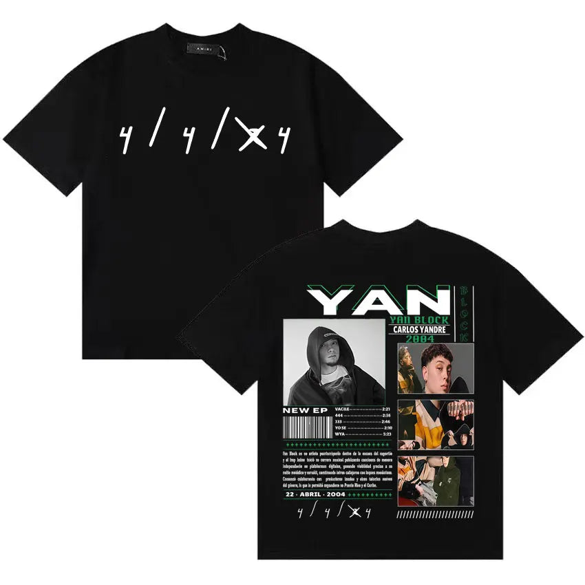 Rapper Yan Block Harajuku Tide T Shirt Men's Casual High Quality Short Sleeve T-shirts Cotton Classic Loose Oversized Tee Shirts